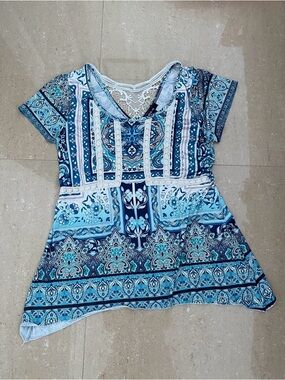 Style & Co Sz S paisley and lace top